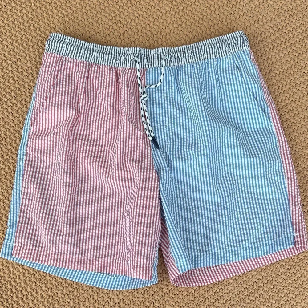 American Eagle Outfitters Red and Blue Striped Swim Shorts Size M Like New!